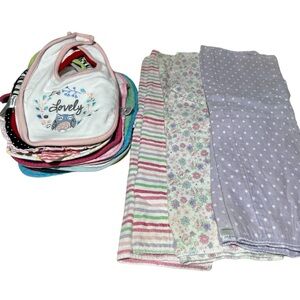 Baby Girl Bib and Burp Cloth Bundle - 17 Bibs, 6 Burp Cloths